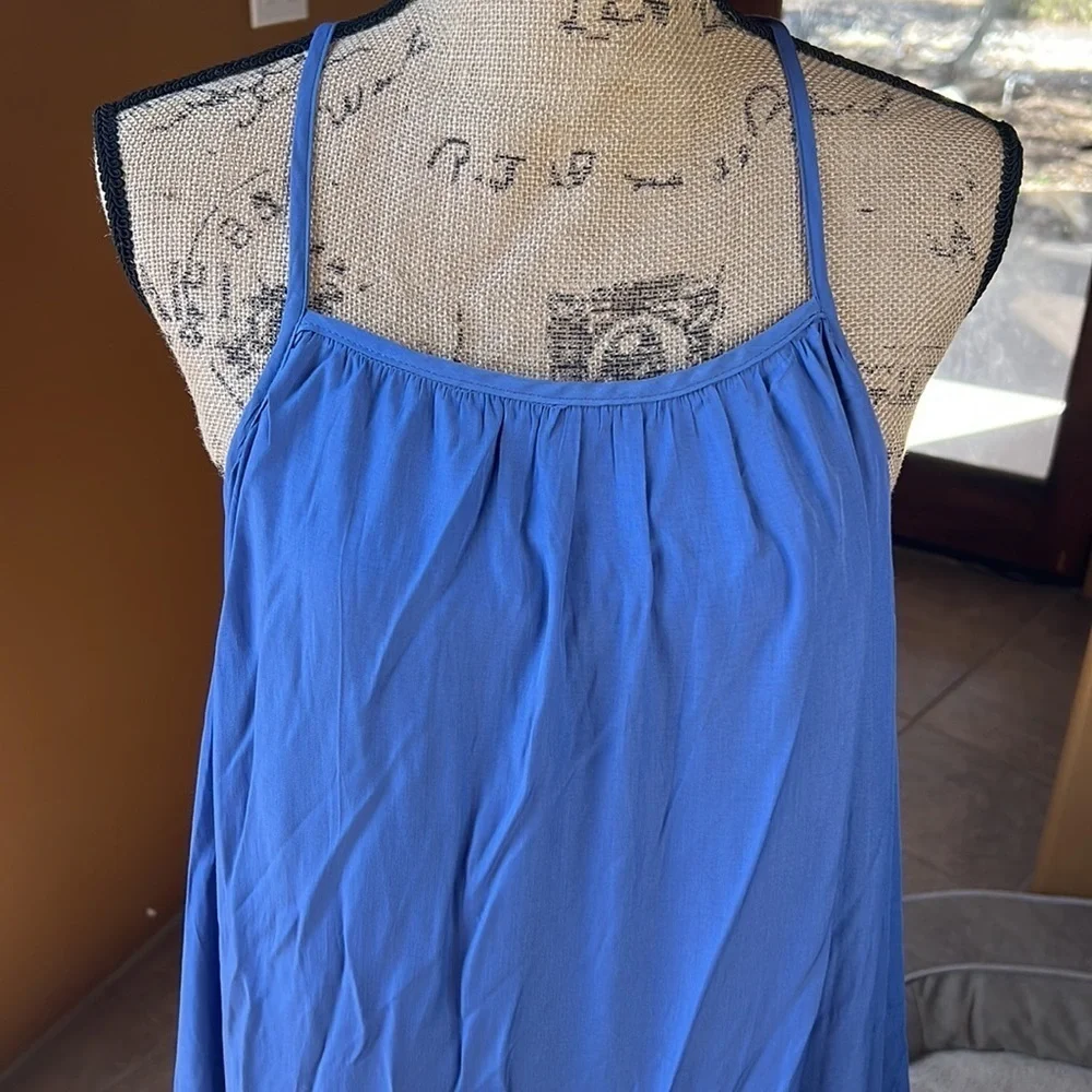 Mustard Seed Blue Tiered Maxi Dress Boho Flowy Racerback Summer Size Small - Picture 3 of 6